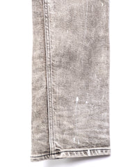 Leather patchwork denim pants - WHITE