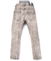 Leather patchwork denim pants - WHITE
