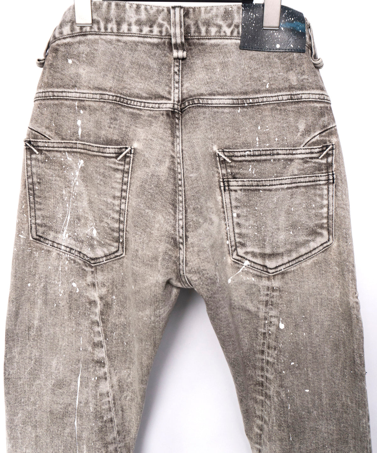 Leather patchwork denim pants - WHITE