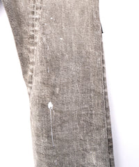 Leather patchwork denim pants - WHITE