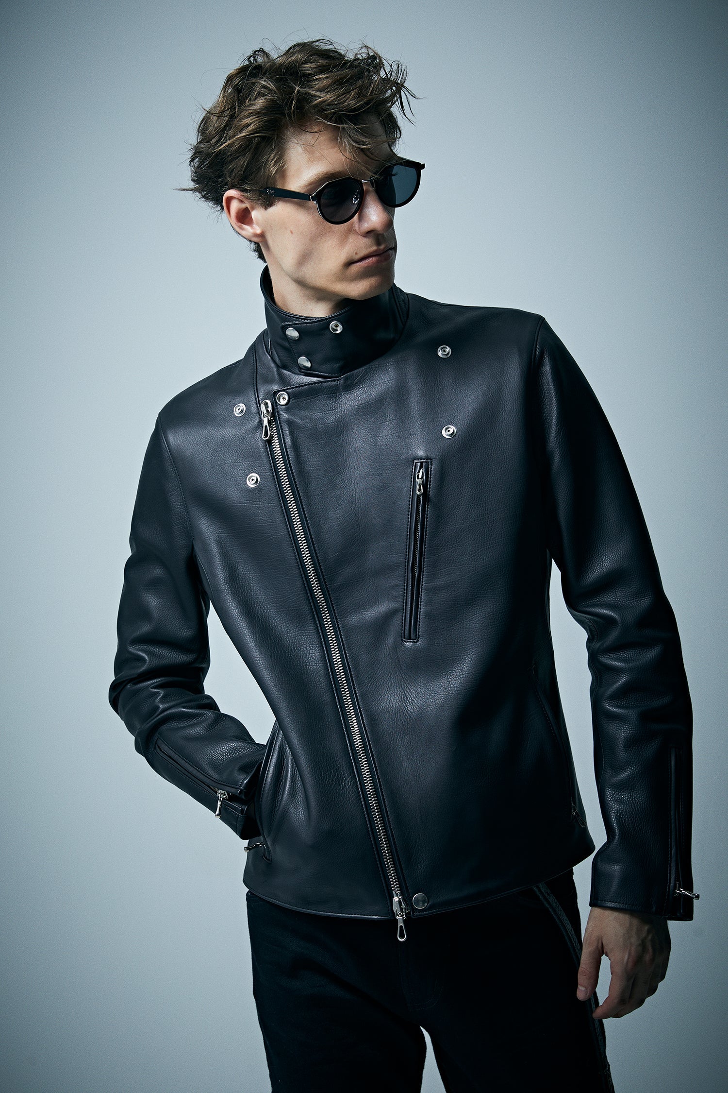 Load image into Gallery viewer, Oil Calfskin BIRD MAN Double Riders Jacket - BLACK