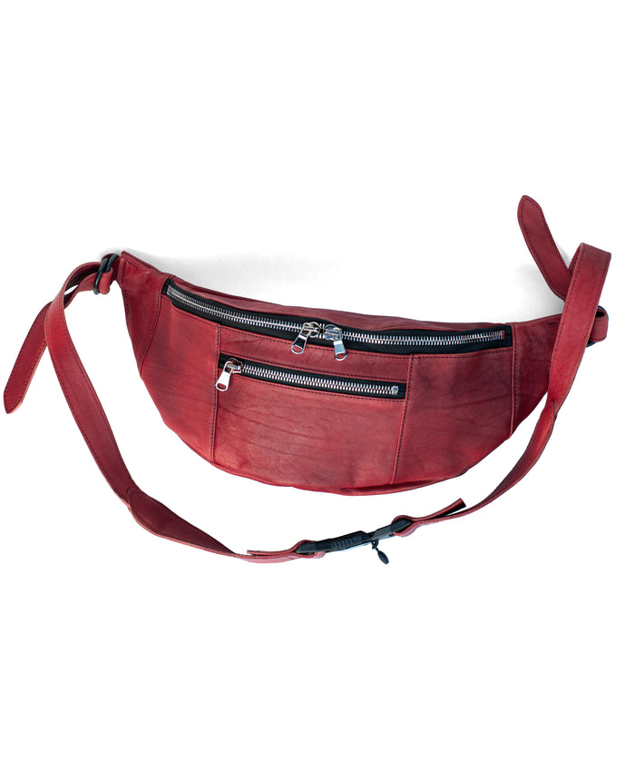 Vegetable tanned double shoulder Burning Dyed - Burning Product Dyed HIGH THROTTLE Body Bag - DEEP RUBY