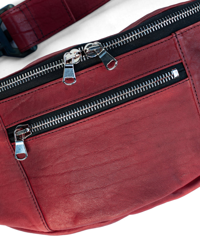 Vegetable tanned double shoulder Burning Dyed - Burning Product Dyed HIGH THROTTLE Body Bag - DEEP RUBY