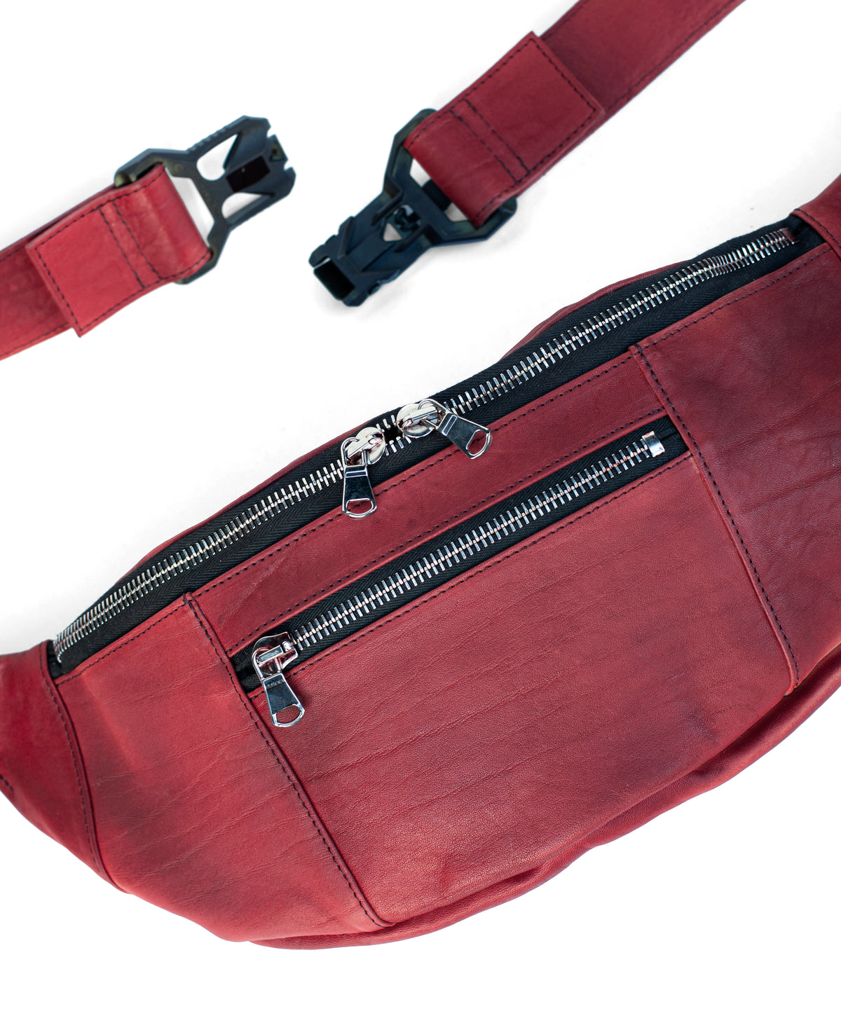 ベジタブルタンニン鞣し ダブルショルダー Burning Dyed - 燃焼製品染め HIGH THROTTLE ボディーバッグ - DEEP RUBY