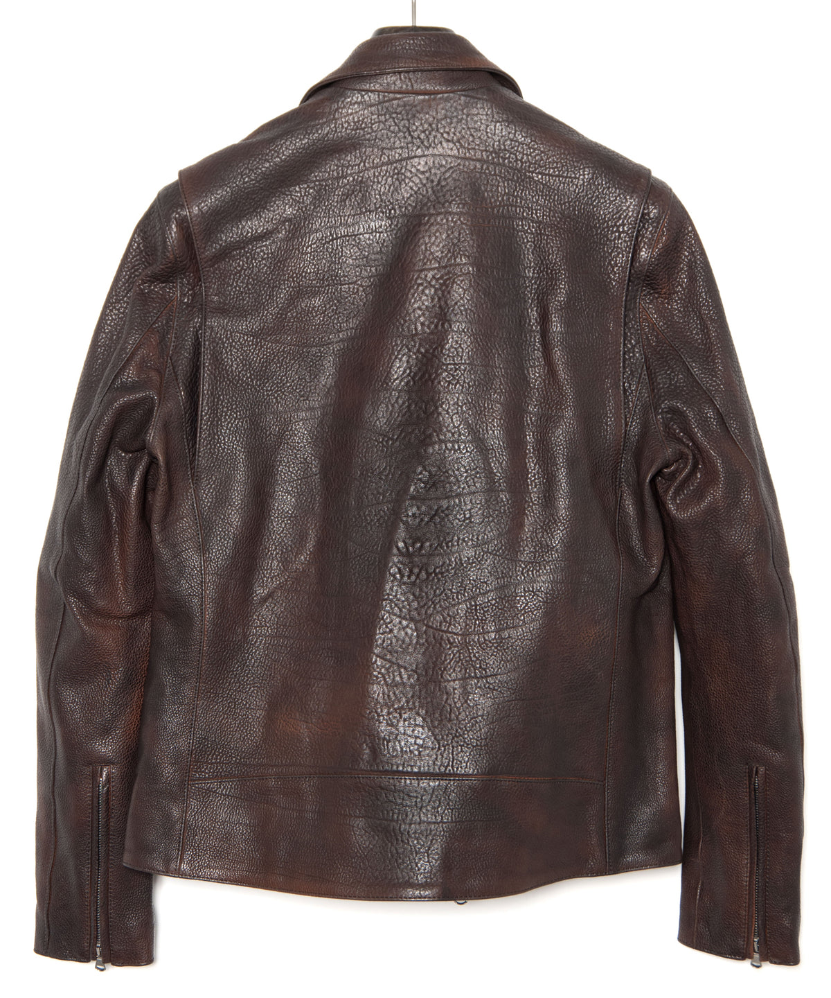 フルベジタブルタンニン鞣し イタリアン シュリンク ダブルショルダー 燃焼製品染め Burning Dyed  M.JOEY ダブルライダースジャケット - NIGHTFALL BLACK