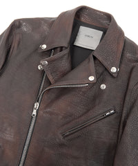 フルベジタブルタンニン鞣し イタリアン シュリンク ダブルショルダー 燃焼製品染め Burning Dyed  M.JOEY ダブルライダースジャケット - NIGHTFALL BLACK