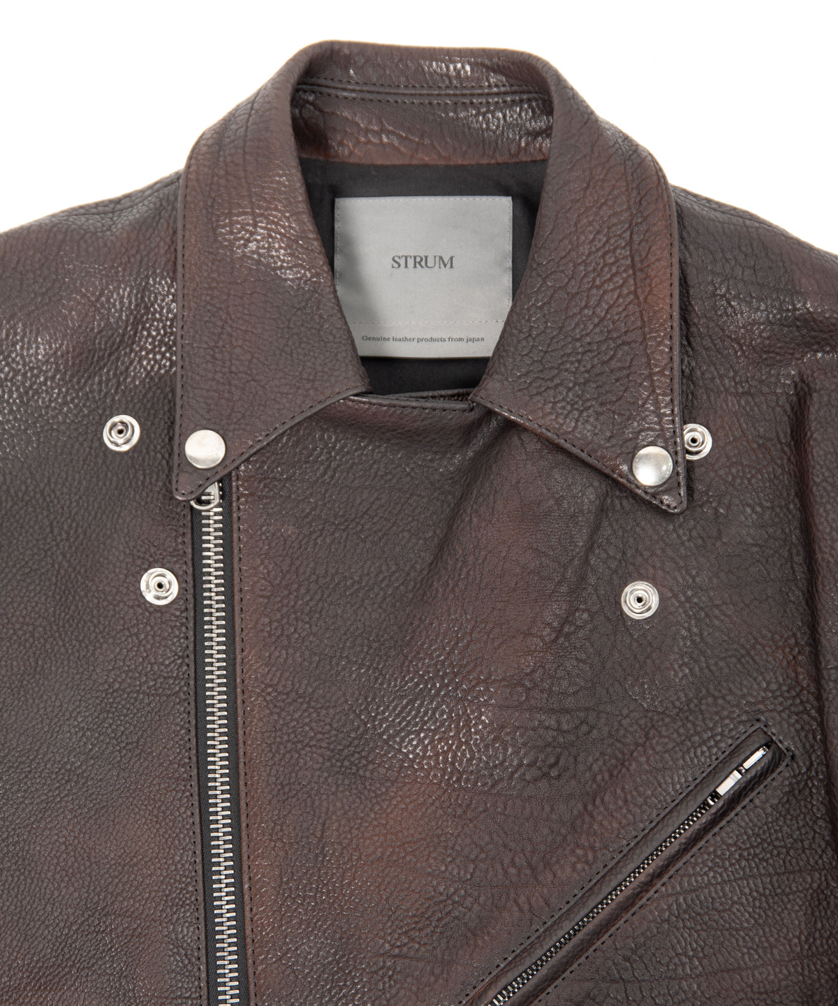 フルベジタブルタンニン鞣し イタリアン シュリンク ダブルショルダー 燃焼製品染め Burning Dyed  M.JOEY ダブルライダースジャケット - NIGHTFALL BLACK