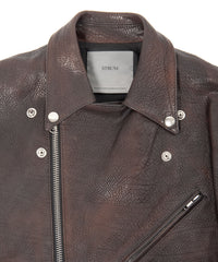 フルベジタブルタンニン鞣し イタリアン シュリンク ダブルショルダー 燃焼製品染め Burning Dyed  M.JOEY ダブルライダースジャケット - NIGHTFALL BLACK