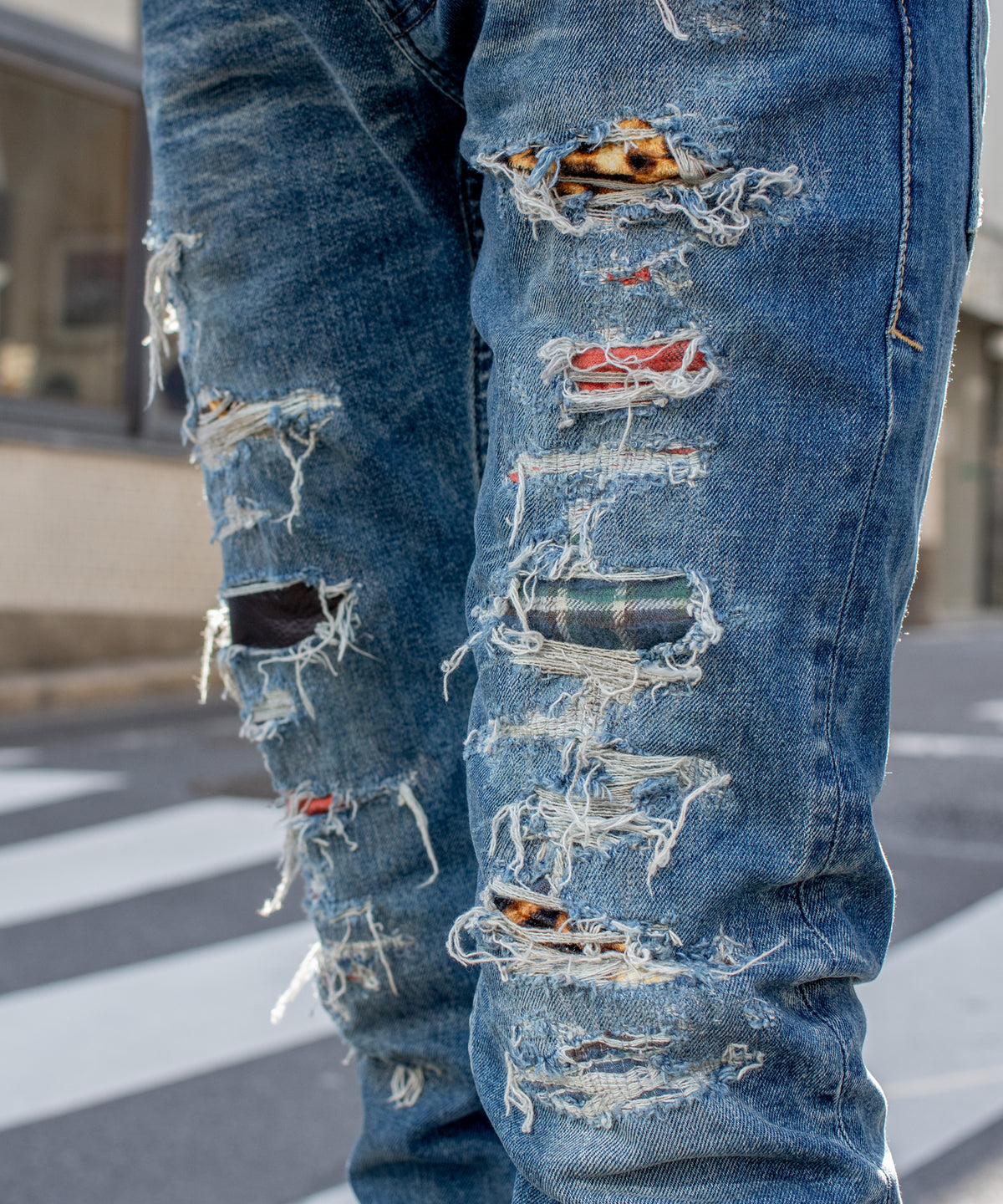 [Limited] 12.5oz Organic Cotton Stretch Denim TIGHT JOE Tight Straight Crushed & Repaired Custom - INDIGO