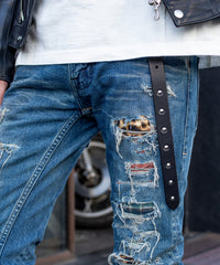 【数量限定】フルタンニンピット鞣し ステアハイド ベンズ カスタム7スパイクスタッズ ナローベルト - BLACK