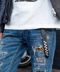 【数量限定】フルタンニンピット鞣し ステアハイド ベンズ カスタム12ダイヤスタッズ ナローベルト - BLACK