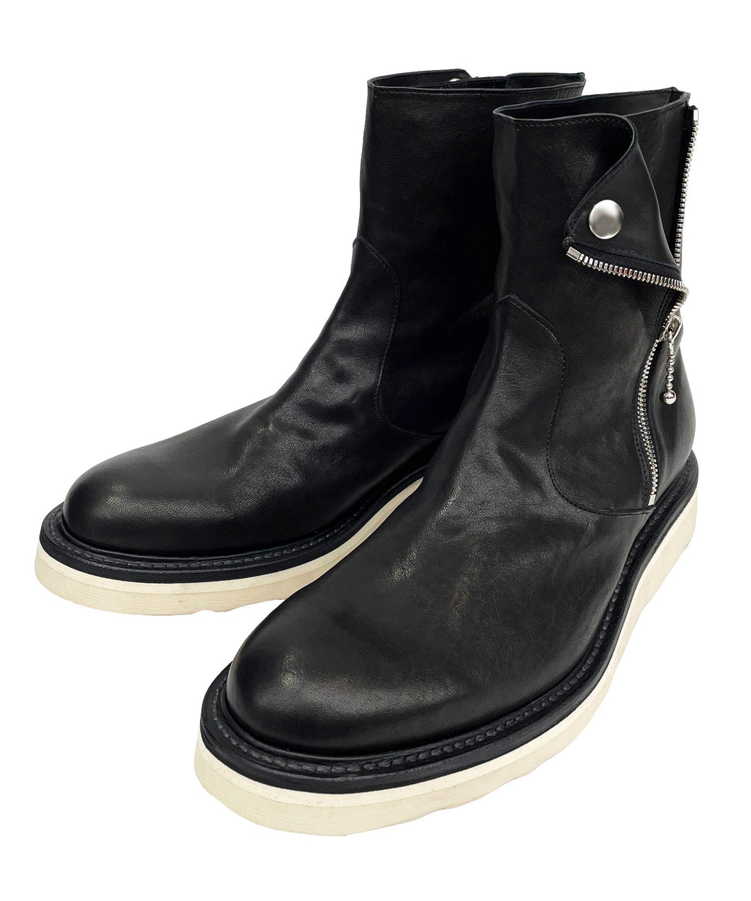 Full tanning pit-tanned shrink horsehide riders boots - BLACK