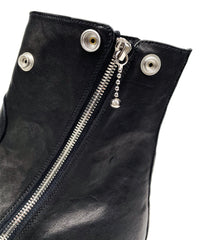 フルタンニン ピット鞣し シュリンク ホースハイド TRASH ライダース ブーツ - BLACK