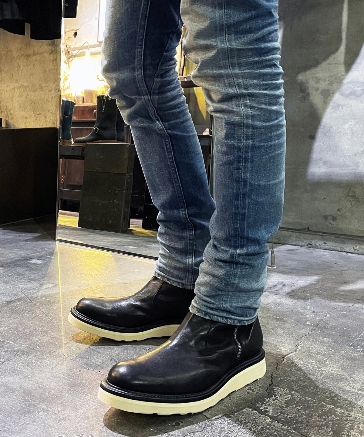 フルタンニン ピット鞣し シュリンク ホースハイド TRASH ライダース ブーツ - BLACK