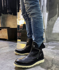 フルタンニン ピット鞣し シュリンク ホースハイド TRASH ライダース ブーツ - BLACK