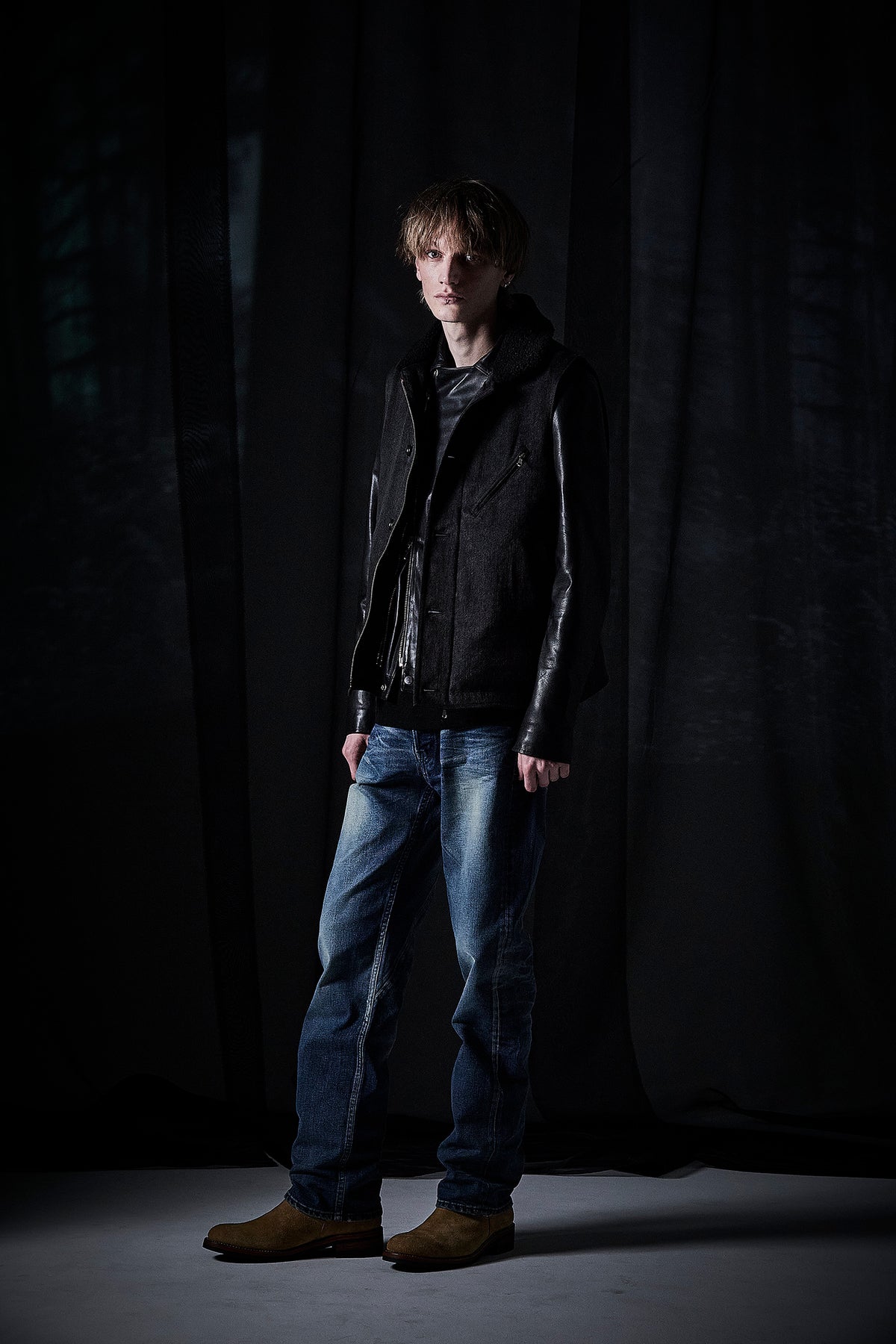 Sulfur Dyed Cotton Linen Washer Deck Vest - BLACK