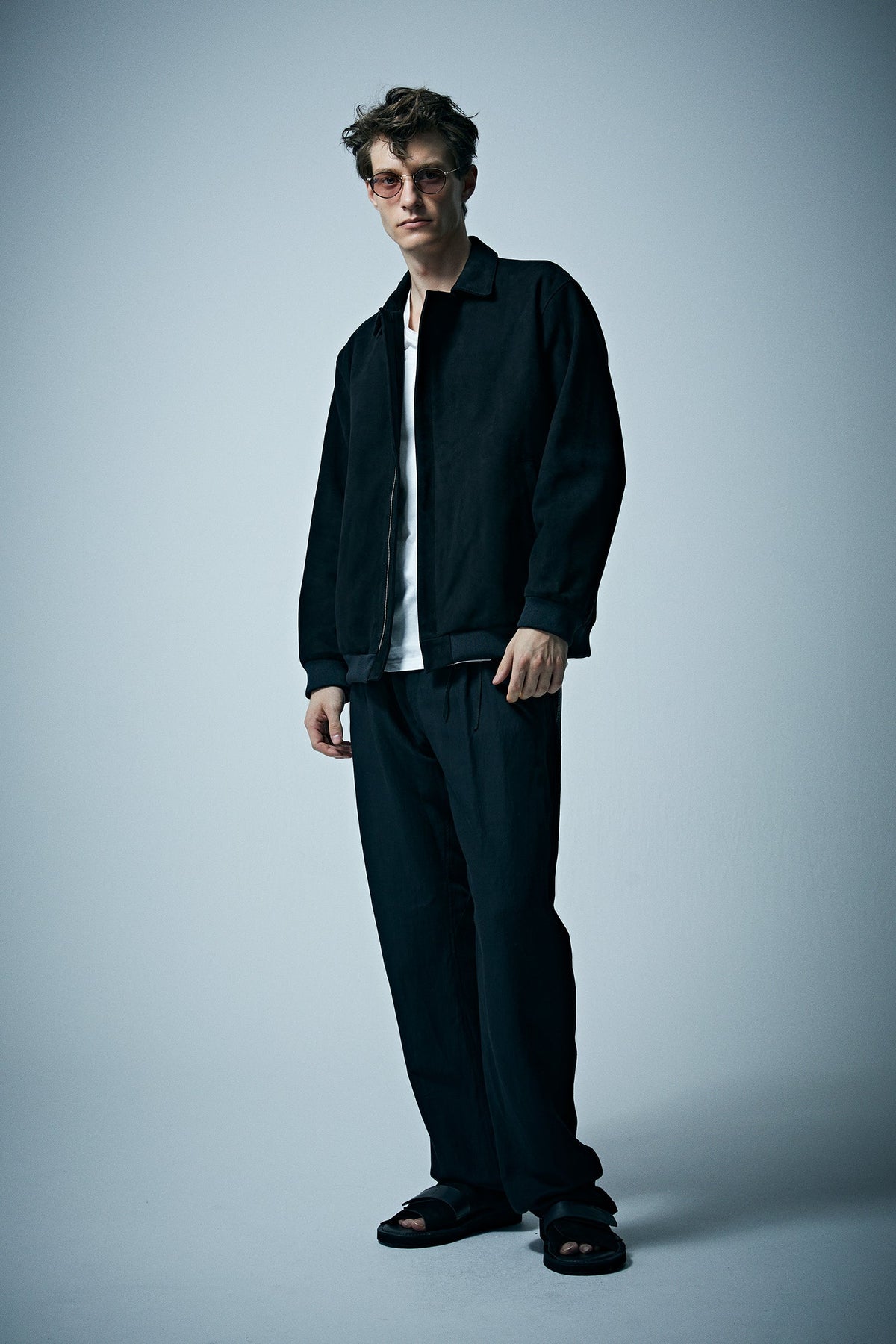 Washer Dyed Rayon&Linen Cloth Wide Pants - BLACK