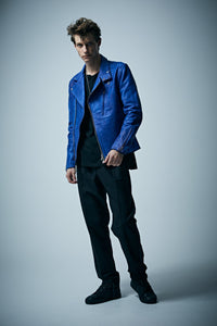 フルタンニン鞣し ジャパンカーフスキン Burning dyed - 燃焼製品染め BIRD MAN ダブルライダースジャケット - ROYAL BLUE