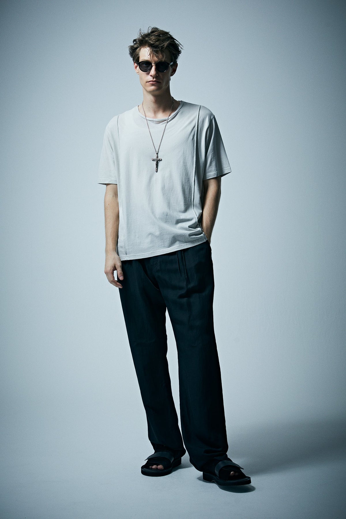 Washer Dyed Rayon&Linen Cloth Wide Pants - BLACK