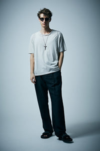 Washer Dyed Rayon&Linen Cloth Wide Pants - BLACK