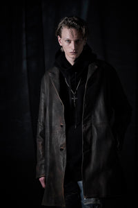 白鞣し × ベジタブルタンニン鞣し カーフ スキン Burning dyed - 燃焼製品染め SIXX ミドルコート - IRON RUST