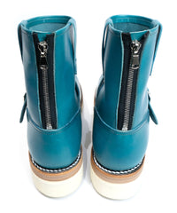 Italian Double Shoulder Short Engineer Boots MATILDA - TURQUOISE