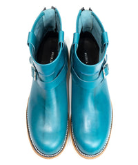 Italian Double Shoulder Short Engineer Boots MATILDA - TURQUOISE