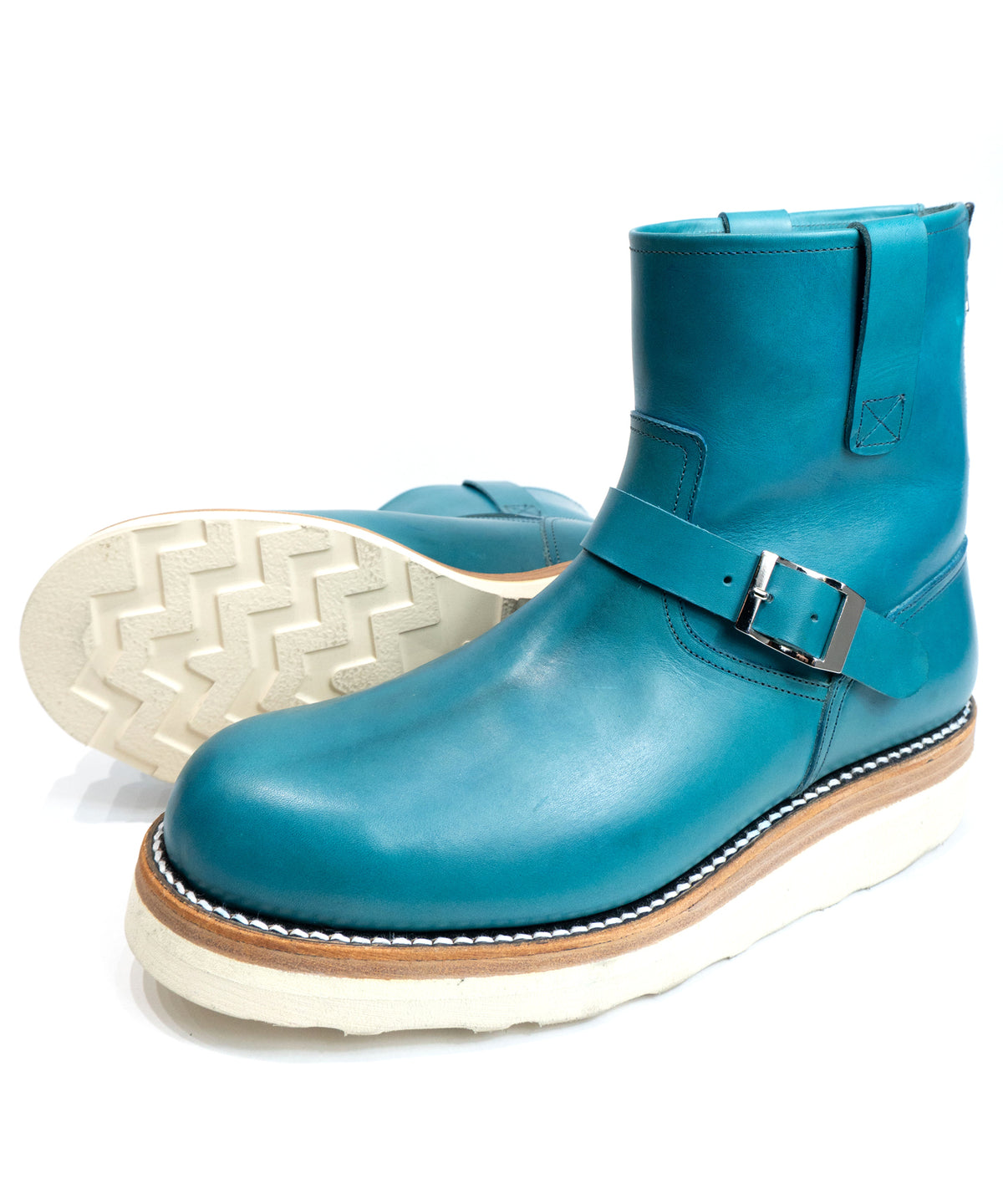 Italian Double Shoulder Short Engineer Boots MATILDA - TURQUOISE