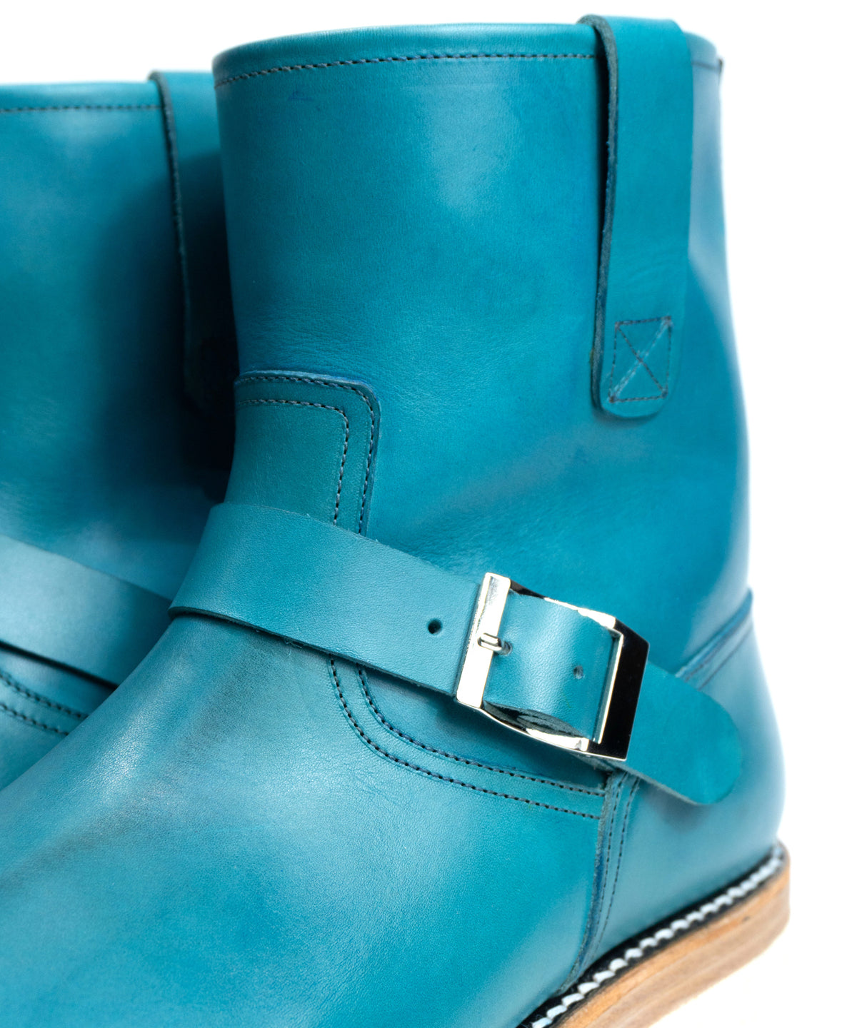 Italian Double Shoulder Short Engineer Boots MATILDA - TURQUOISE