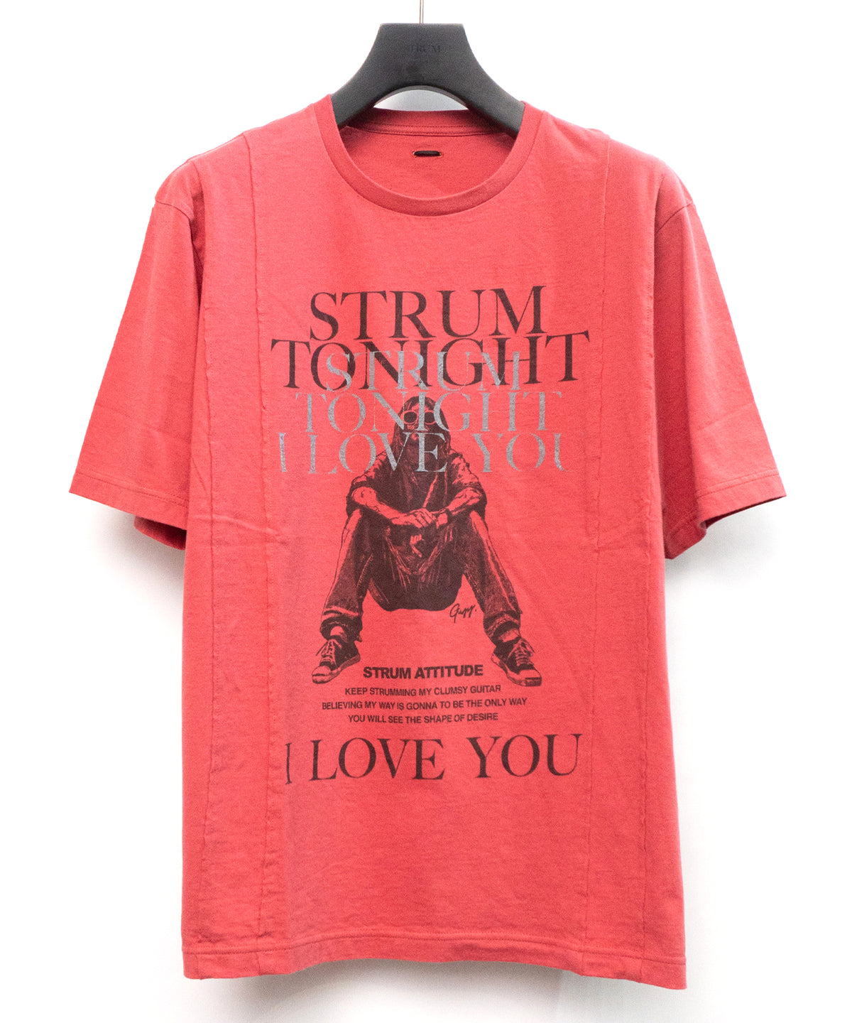Natural Soft Cotton『I LOVE YOU 』Zombie Custom Wide T-shirt (Oversize) - RED × GRAY