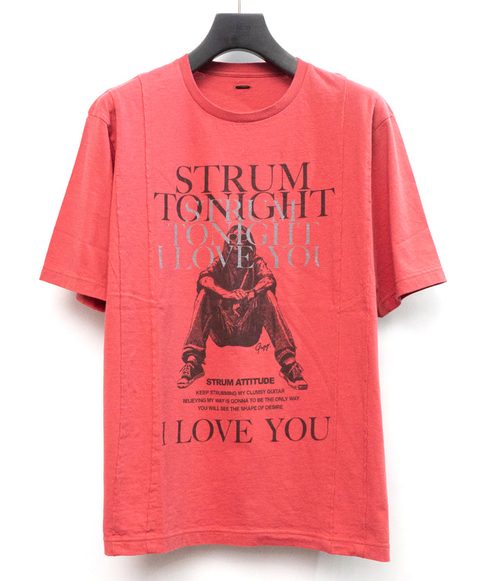 【直営限定】30/- ナチュラルソフト天竺 『I LOVE YOU 』Zombie ワイド カスタムプリントTシャツ（オーバーサイズ） - RED × GRAY