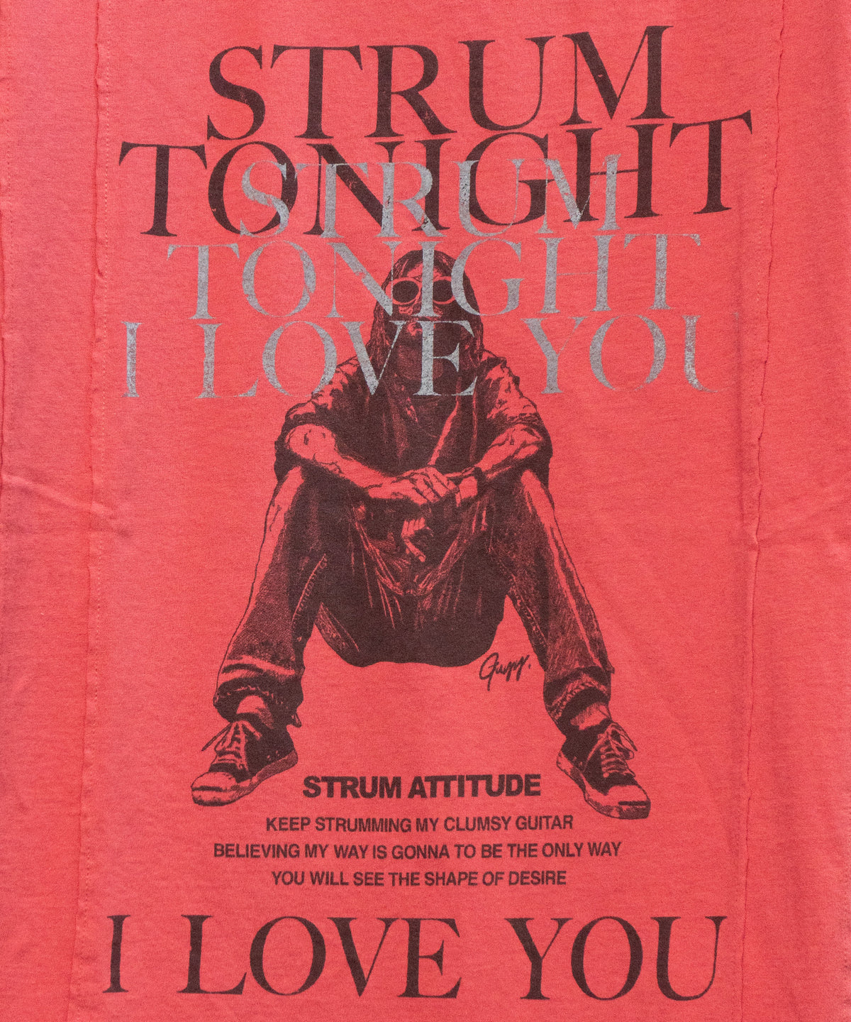 Natural Soft Cotton『I LOVE YOU 』Zombie Custom Wide T-shirt (Oversize) - RED × GRAY