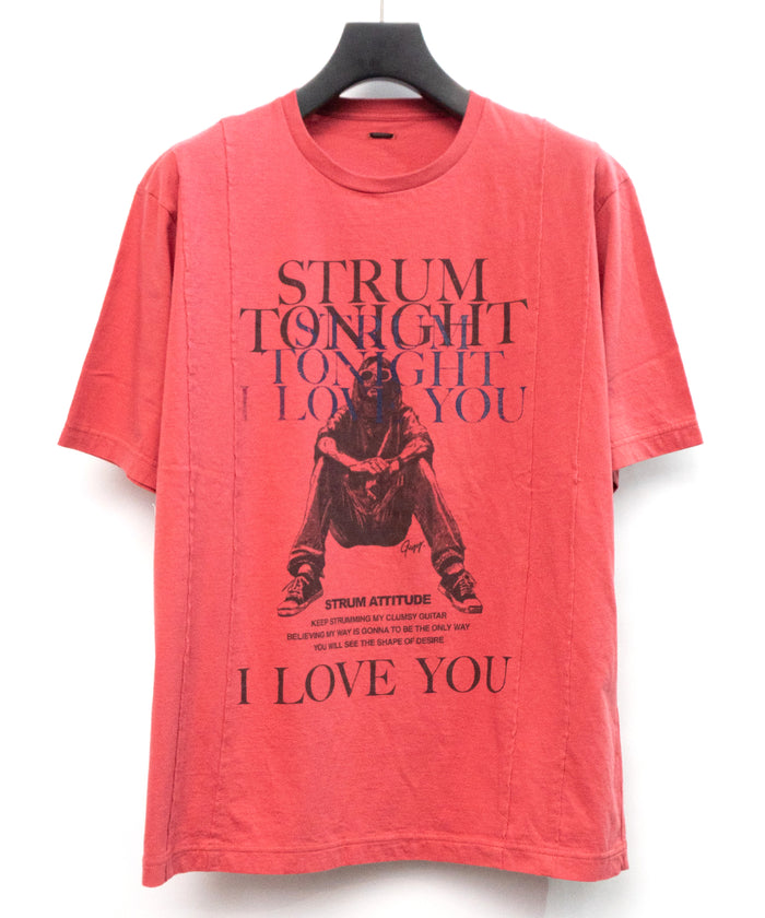 【直営限定】30/- ナチュラルソフト天竺 『I LOVE YOU 』Zombie ワイド カスタムプリントTシャツ（オーバーサイズ） - RED × NAVY