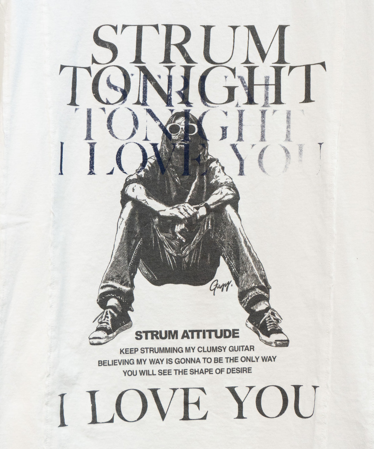 Natural Soft Cotton『I LOVE YOU 』Zombie Custom Wide T-shirt (Oversize) - WHITE x NAVY