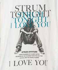 Natural Soft Cotton『I LOVE YOU 』Zombie Custom Wide T-shirt (Oversize) - WHITE x TURQUOISE