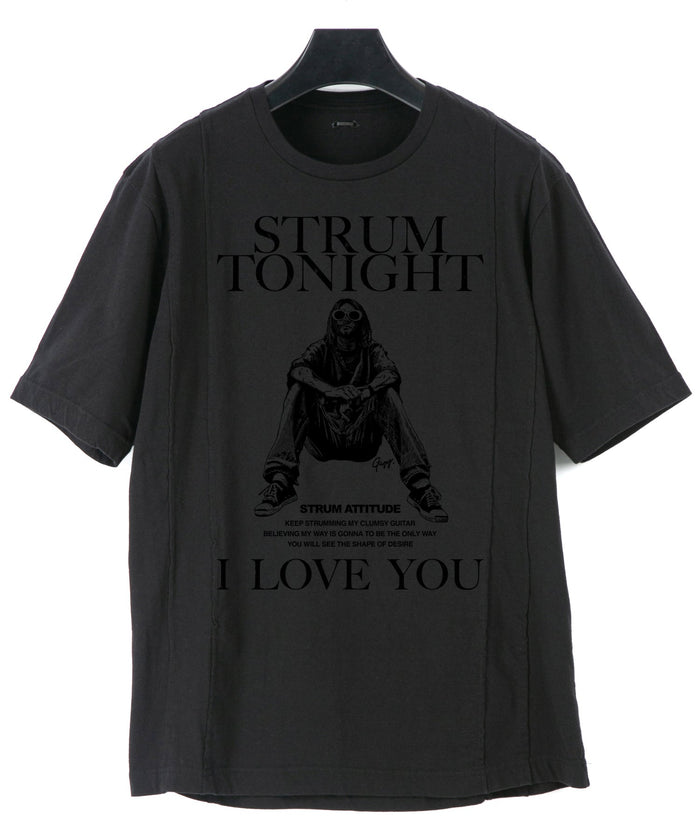 30/- ナチュラルソフト天竺 『I LOVE YOU 』Zombie ワイド Tシャツ（オーバーサイズ） - BLACK