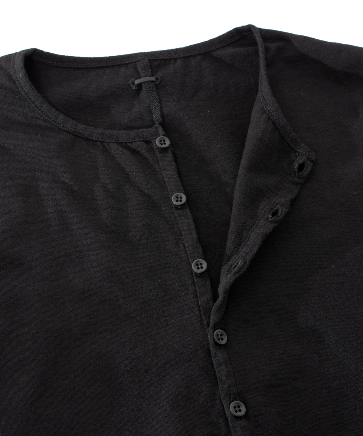 30/-ナチュラルソフト天竺 ロングスリーブ ヘンリーネック Tシャツ - BLACK