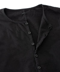 30/-ナチュラルソフト天竺 ロングスリーブ ヘンリーネック Tシャツ - BLACK