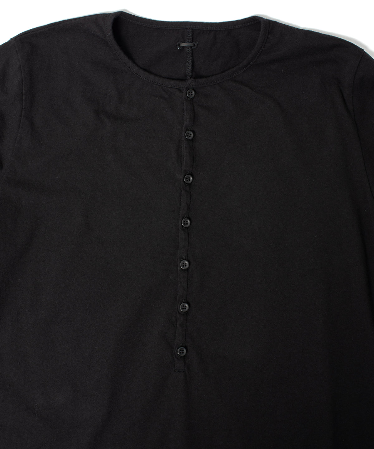30/-ナチュラルソフト天竺 ロングスリーブ ヘンリーネック Tシャツ - BLACK