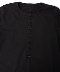 30/-ナチュラルソフト天竺 ロングスリーブ ヘンリーネック Tシャツ - BLACK