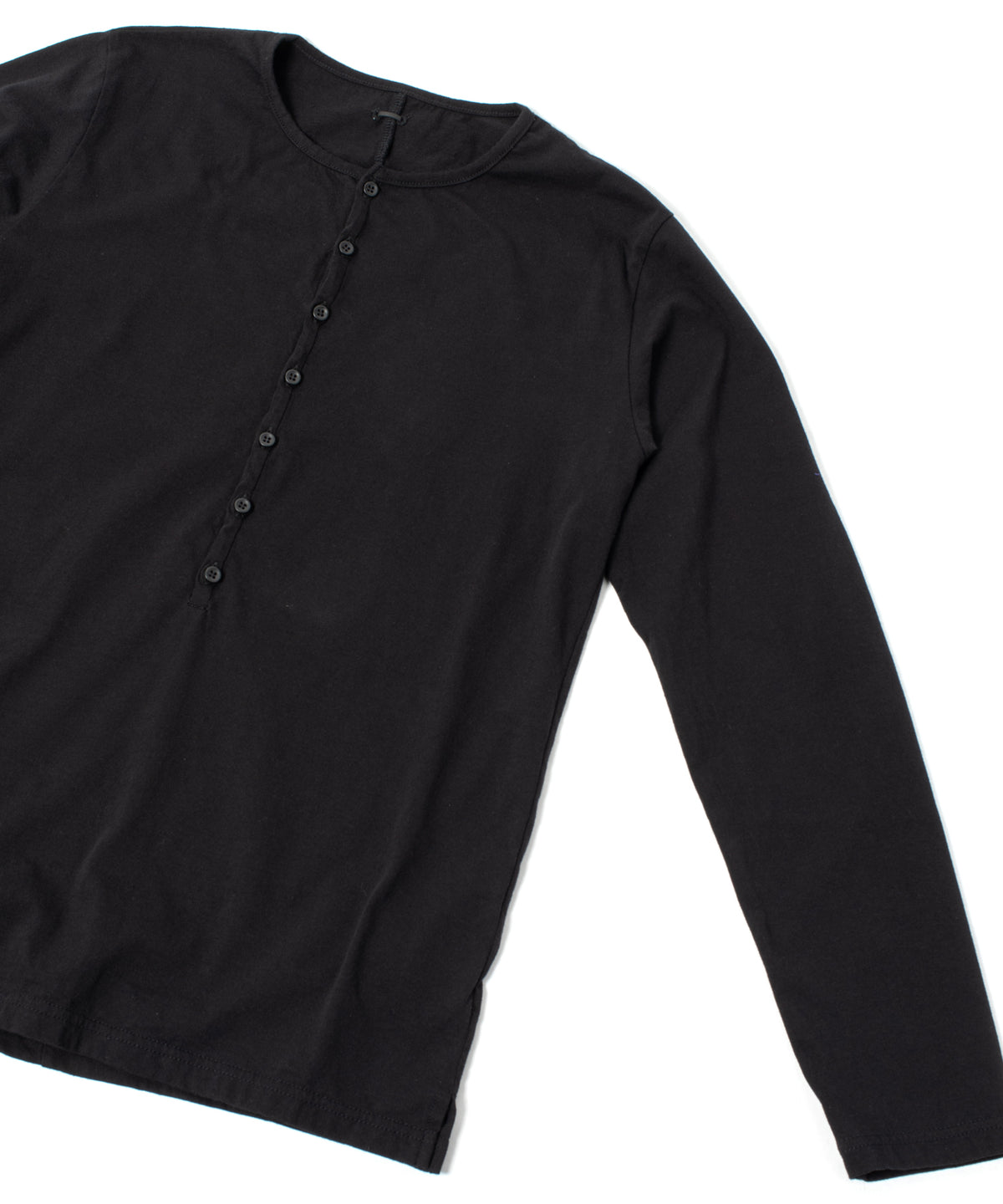 30/-ナチュラルソフト天竺 ロングスリーブ ヘンリーネック Tシャツ - BLACK
