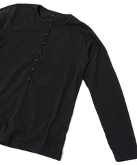 30/-ナチュラルソフト天竺 ロングスリーブ ヘンリーネック Tシャツ - BLACK