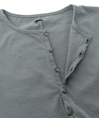 30/-ナチュラルソフト天竺 ロングスリーブ ヘンリーネック Tシャツ - SAND GREEN