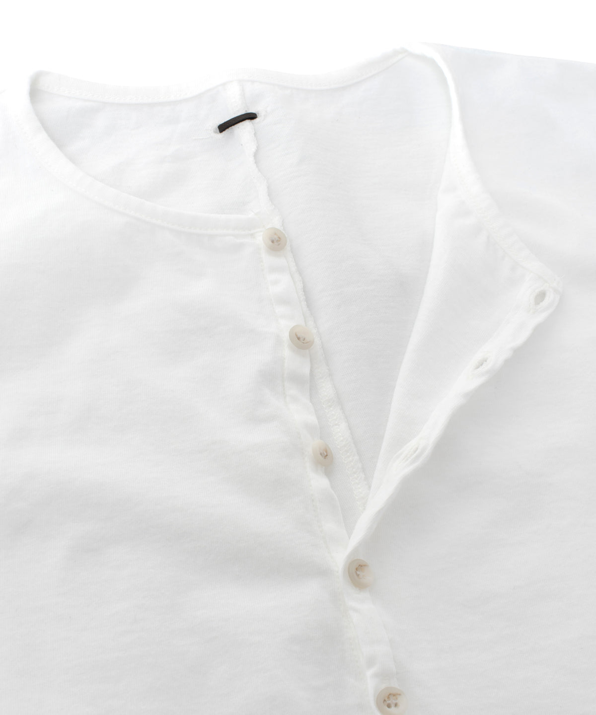 30/-ナチュラルソフト天竺 ロングスリーブ ヘンリーネック Tシャツ - WHITE