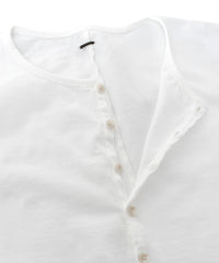 30/-ナチュラルソフト天竺 ロングスリーブ ヘンリーネック Tシャツ - WHITE