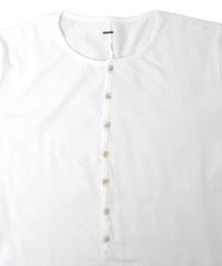 30/-ナチュラルソフト天竺 ロングスリーブ ヘンリーネック Tシャツ - WHITE