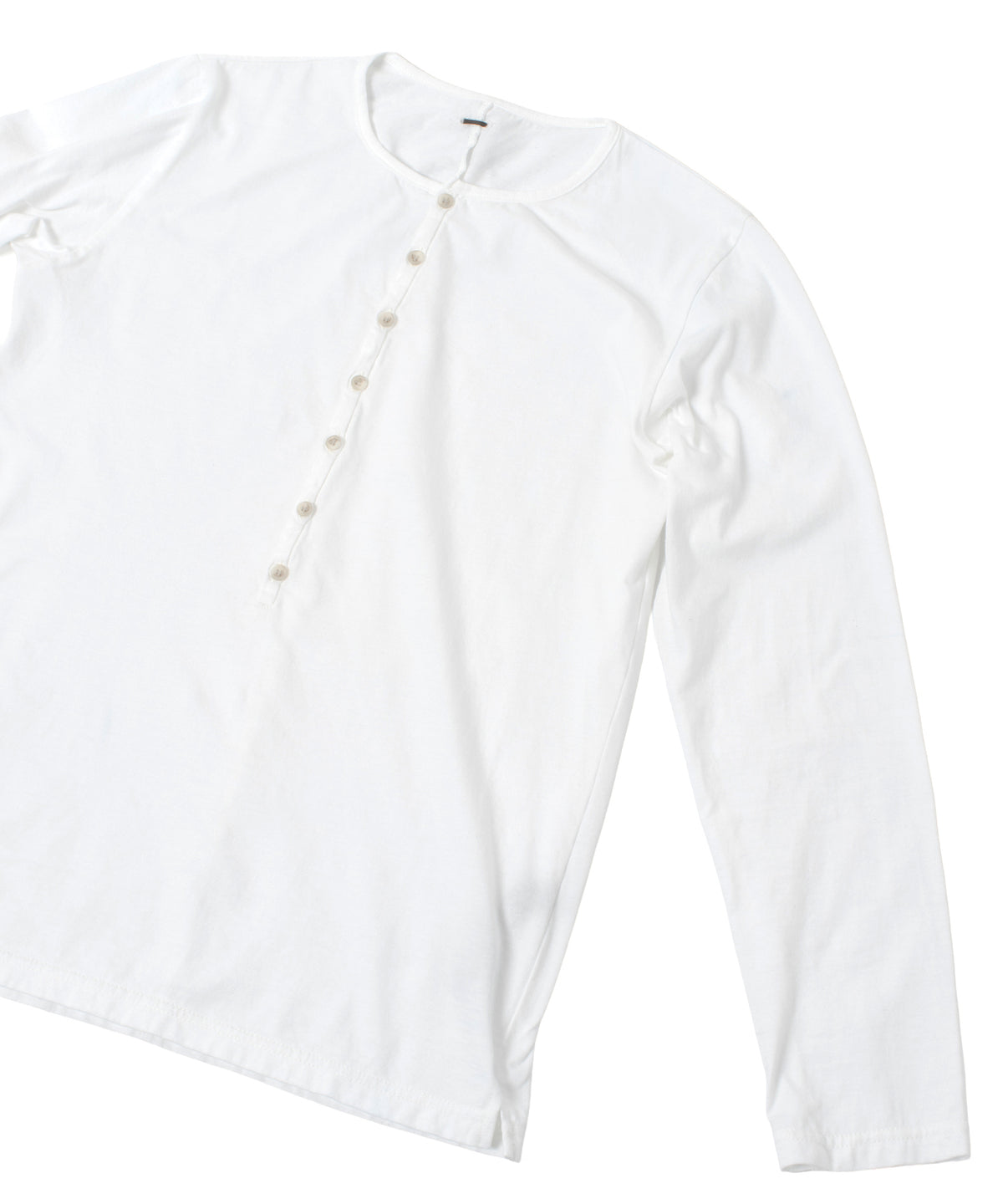30/-ナチュラルソフト天竺 ロングスリーブ ヘンリーネック Tシャツ - WHITE