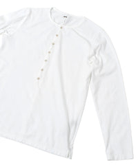 30/-ナチュラルソフト天竺 ロングスリーブ ヘンリーネック Tシャツ - WHITE