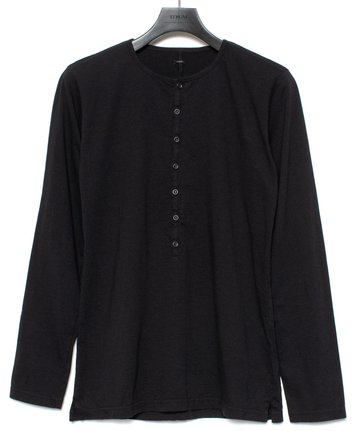 30/-ナチュラルソフト天竺 ロングスリーブ ヘンリーネック Tシャツ - BLACK