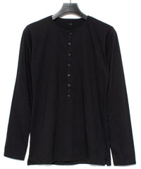 30/-ナチュラルソフト天竺 ロングスリーブ ヘンリーネック Tシャツ - BLACK